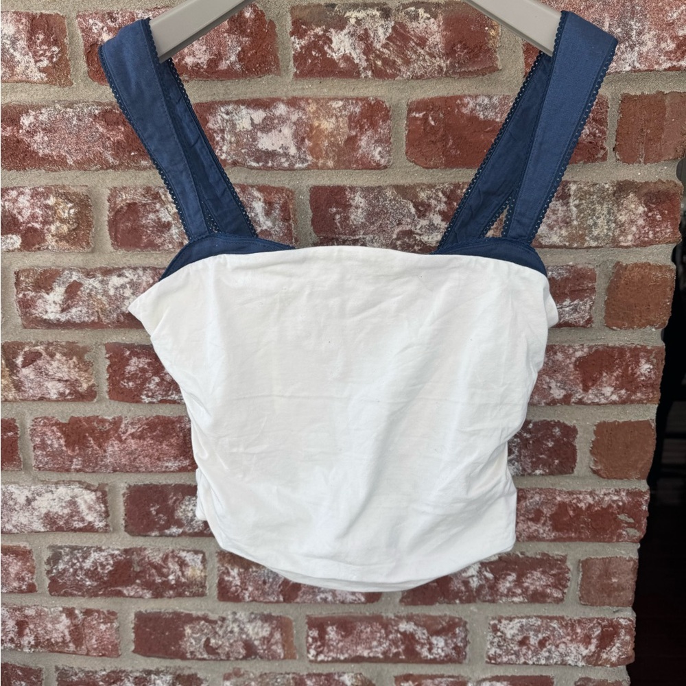 FP Movement by Free People White and Navy Tank Top